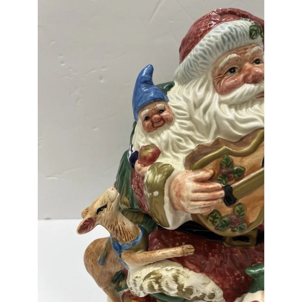 Vtg Fitz & Floyd Omnibus Forest Santa Guitar Cookie Jar Christmas Canister 1996